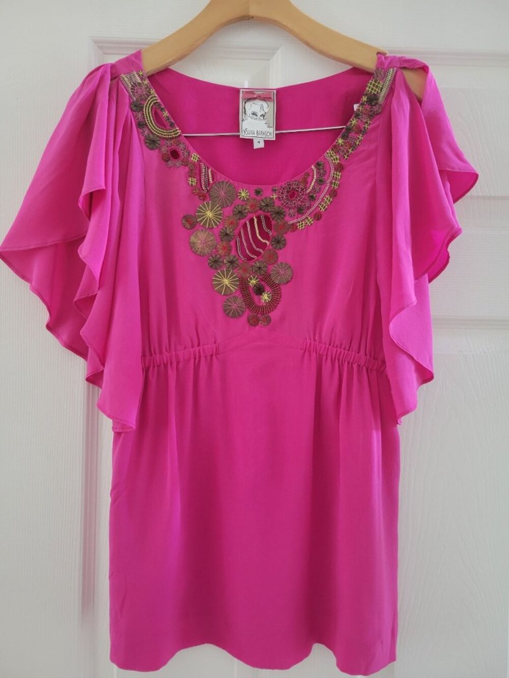 Yoana Baraschi Pink Silk Blouse Top size 4 cocktail Y2k Babydoll Party boho